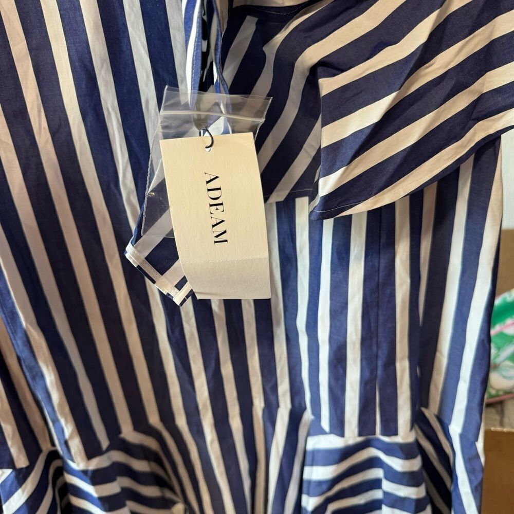 ADEAM Blue and White Striped RUFFLE SHIRT DRESS Top Size M - Picture 8 of 9